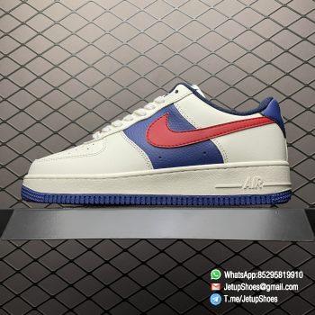 Best Replica Shoes Nike Air Force 1 Low 07 Soft Grey White Leather Base Blue Upper and Red Nike Logo Embossed Swoosh SKU DO3694 001 01