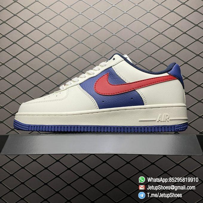 Best Replica Shoes Nike Air Force 1 Low 07 Soft Grey White Leather Base Blue Upper and Red Nike Logo Embossed Swoosh SKU DO3694 001 01