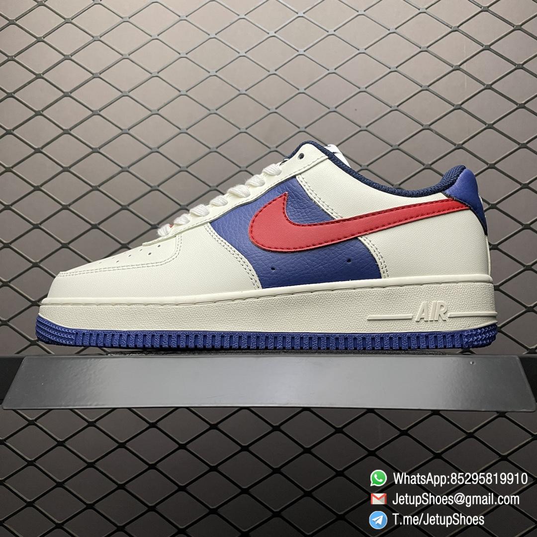 Best Replica Shoes Nike Air Force 1 Low 07 Soft Grey White Leather Base Blue Upper and Red Nike Logo Embossed Swoosh SKU DO3694 001 01 Best Replica Shoes Nike Air Force 1 Low 07 Soft Grey White Leather Base Blue Upper and Red Nike Logo Embossed Swoosh SKU DO3694 001 01