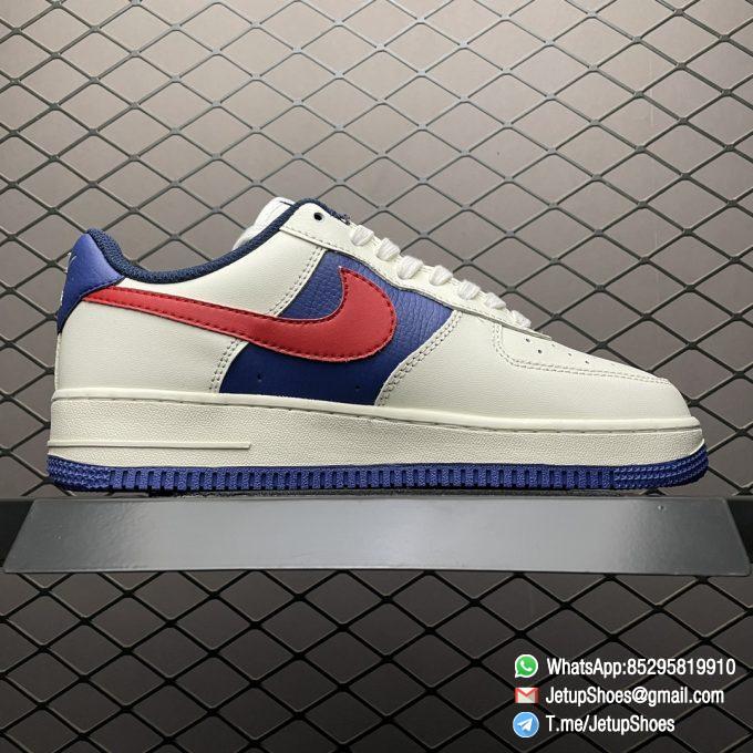 Best Replica Shoes Nike Air Force 1 Low 07 Soft Grey White Leather Base Blue Upper and Red Nike Logo Embossed Swoosh SKU DO3694 001 02