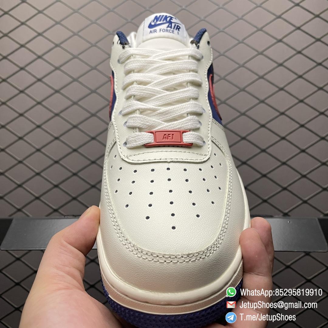 Best Replica Shoes Nike Air Force 1 Low 07 Soft Grey White Leather Base Blue Upper and Red Nike Logo Embossed Swoosh SKU DO3694 001 03 Best Replica Shoes Nike Air Force 1 Low 07 Soft Grey White Leather Base Blue Upper and Red Nike Logo Embossed Swoosh SKU DO3694 001 03