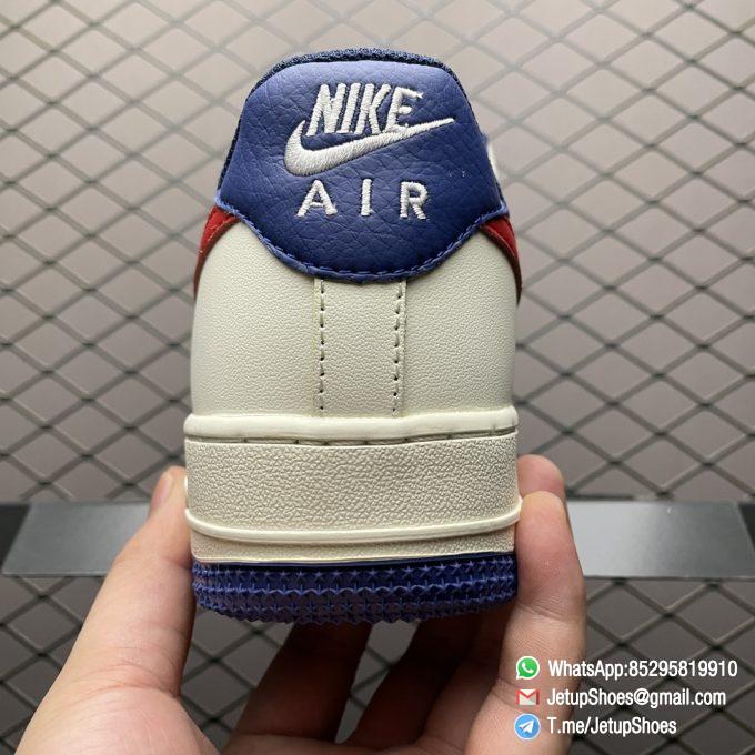 Best Replica Shoes Nike Air Force 1 Low 07 Soft Grey White Leather Base Blue Upper and Red Nike Logo Embossed Swoosh SKU DO3694 001 04