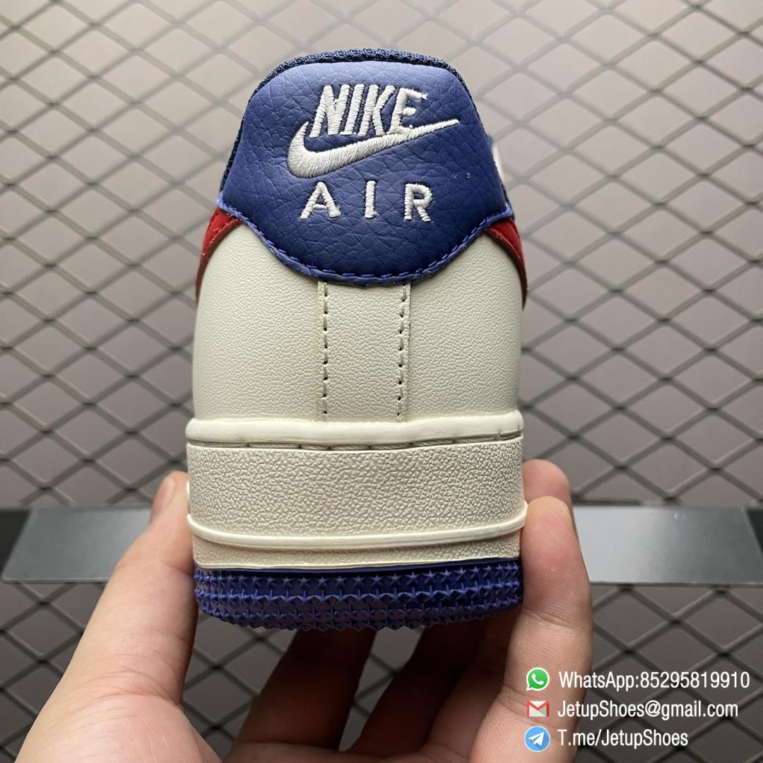 Best Replica Shoes Nike Air Force 1 Low 07 Soft Grey White Leather Base Blue Upper and Red Nike Logo Embossed Swoosh SKU DO3694 001 04