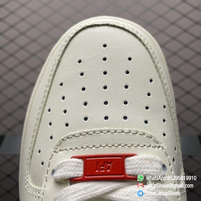 Best Replica Shoes Nike Air Force 1 Low 07 Soft Grey White Leather Base Blue Upper and Red Nike Logo Embossed Swoosh SKU DO3694 001 05