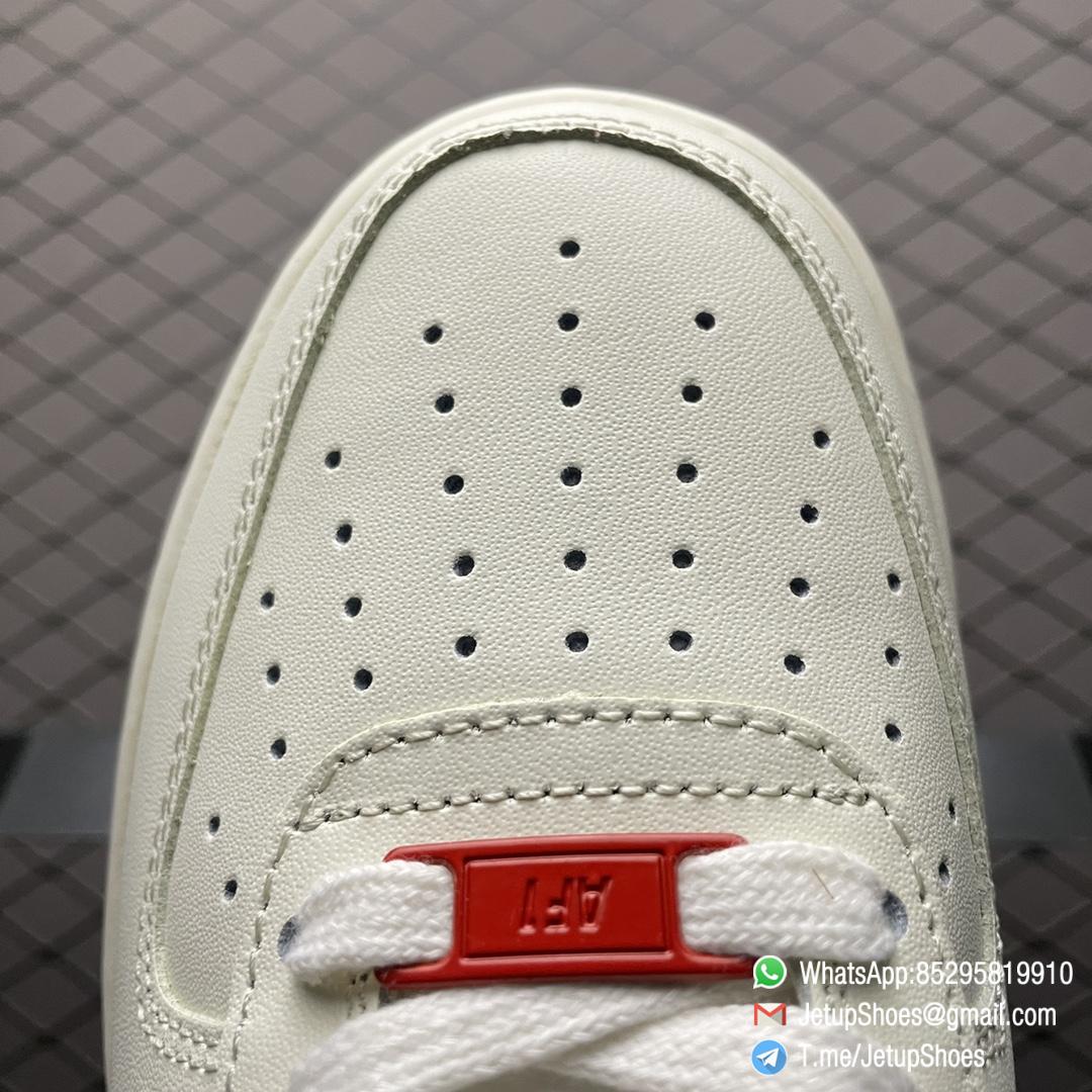 Best Replica Shoes Nike Air Force 1 Low 07 Soft Grey White Leather Base Blue Upper and Red Nike Logo Embossed Swoosh SKU DO3694 001 05