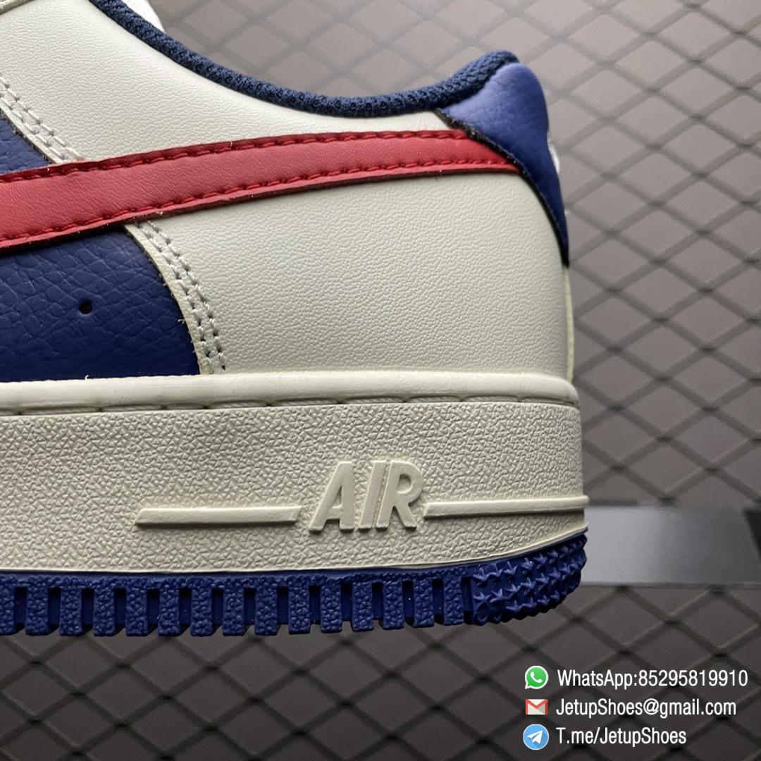 Best Replica Shoes Nike Air Force 1 Low 07 Soft Grey White Leather Base Blue Upper and Red Nike Logo Embossed Swoosh SKU DO3694 001 07