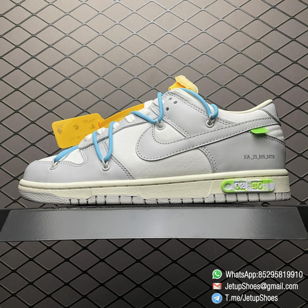 Best Replica Sneakers Nike Dunk Off White x Dunk Low Lot 02 of 50 Blue Lace White Leather Upper Grey Canvas Overlays 2 of 50 Badge SKU DM1602 115 01