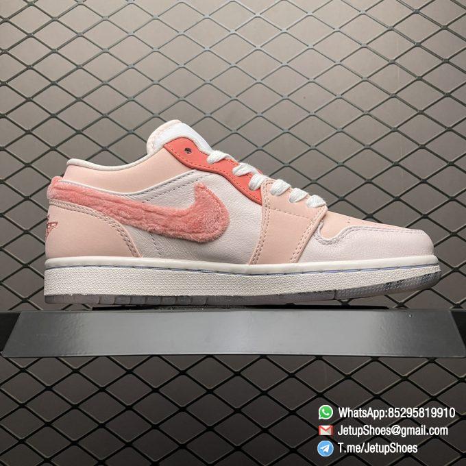 Best Replica Sneakers Wmns Air Jordan 1 Low Nike And The Mighty Swooshers Big Anime Eyes Mighty Swooshers Outsole Pink White Upper Faux Fur Swoosh SKU DM5443 666 02