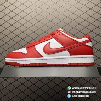 Nike Dunk Low Retro SP St. Johns 35th Anniversary Two Tone Color All leather Upper White Base Red Overlays Matching Red Swoosh SKU CU1727 100 01