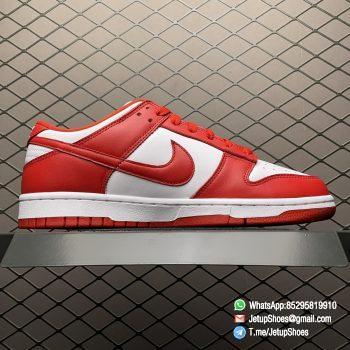Nike Dunk Low Retro SP St. Johns 35th Anniversary Two Tone Color All leather Upper White Base Red Overlays Matching Red Swoosh SKU CU1727 100 02