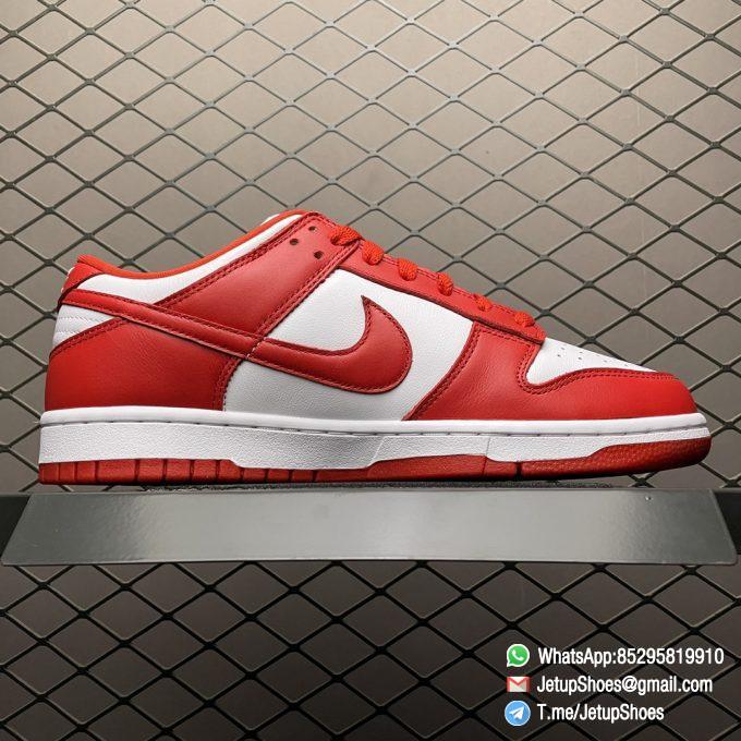 Nike Dunk Low Retro SP St. Johns 35th Anniversary Two Tone Color All leather Upper White Base Red Overlays Matching Red Swoosh SKU CU1727 100 02