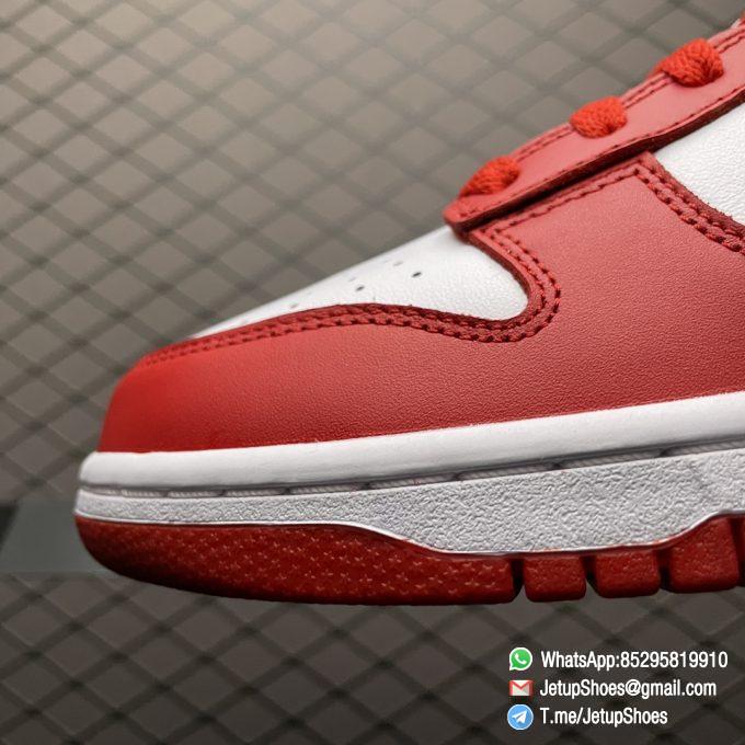 Nike Dunk Low Retro SP St. Johns 35th Anniversary Two Tone Color All leather Upper White Base Red Overlays Matching Red Swoosh SKU CU1727 100 03