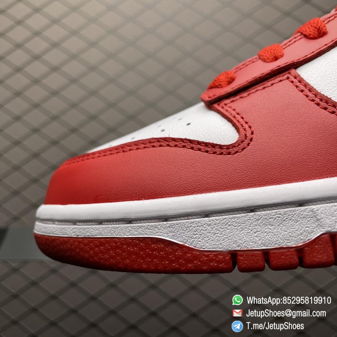Nike Dunk Low Retro SP St. Johns 35th Anniversary Two Tone Color All leather Upper White Base Red Overlays Matching Red Swoosh SKU CU1727 100 03 Nike Dunk Low Retro SP St. Johns 35th Anniversary Two Tone Color All leather Upper White Base Red Overlays Matching Red Swoosh SKU CU1727 100 03