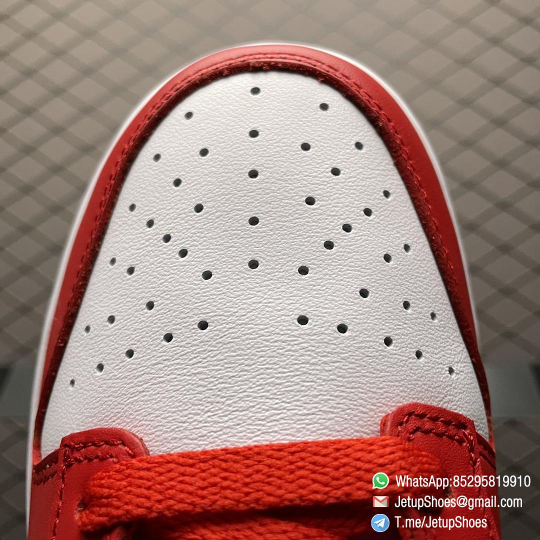 Nike Dunk Low Retro SP St. Johns 35th Anniversary Two Tone Color All leather Upper White Base Red Overlays Matching Red Swoosh SKU CU1727 100 05 Nike Dunk Low Retro SP St. Johns 35th Anniversary Two Tone Color All leather Upper White Base Red Overlays Matching Red Swoosh SKU CU1727 100 05