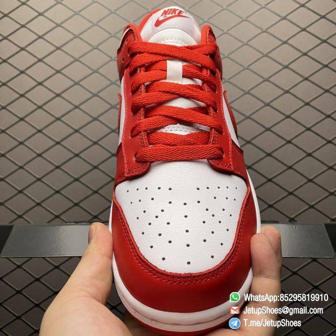 Nike Dunk Low Retro SP St. Johns 35th Anniversary Two Tone Color All leather Upper White Base Red Overlays Matching Red Swoosh SKU CU1727 100 06
