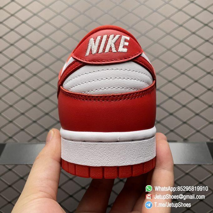 Nike Dunk Low Retro SP St. Johns 35th Anniversary Two Tone Color All leather Upper White Base Red Overlays Matching Red Swoosh SKU CU1727 100 07