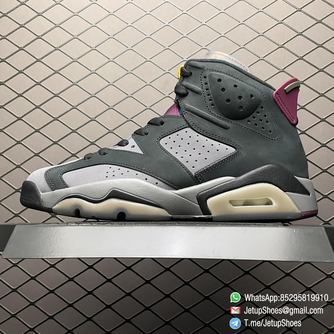 RepSneakers AJ6 Air Jordan 6 Retro Bordeaux Soft Nubuck Upper Grey Base Black Overlays Multicolor Translucent Tongue Bordeaux Throat Heel Tab SKU CT8529 063 01