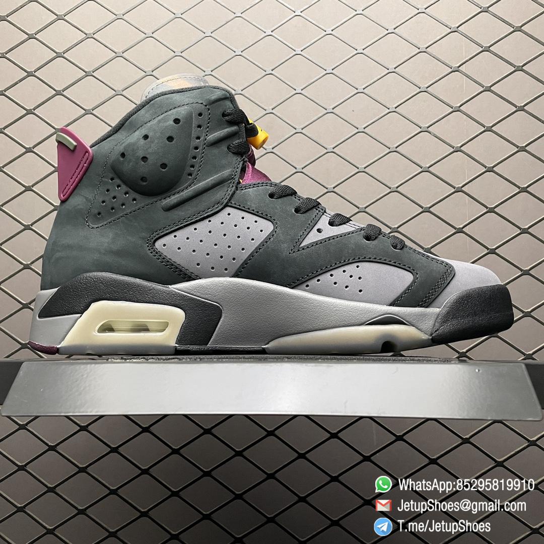 RepSneakers AJ6 Air Jordan 6 Retro Bordeaux Soft Nubuck Upper Grey Base Black Overlays Multicolor Translucent Tongue Bordeaux Throat Heel Tab SKU CT8529 063 02