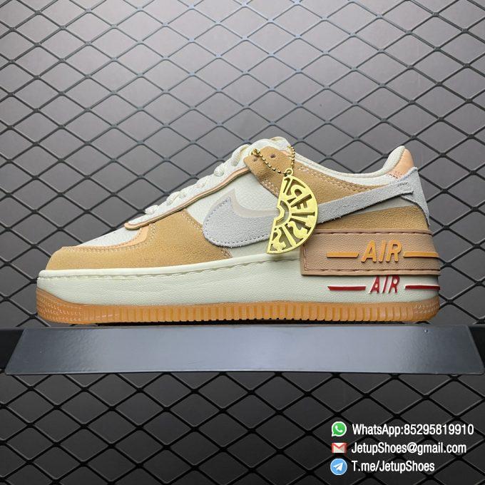 RepSneakers Nike Wmns Air Force 1 Shadow Sisterhood Cashmere Orange Leather Uppers and Lacestays Coral Suede smooth overlays Gold Pendant SISTER SKU DM8157 700 01