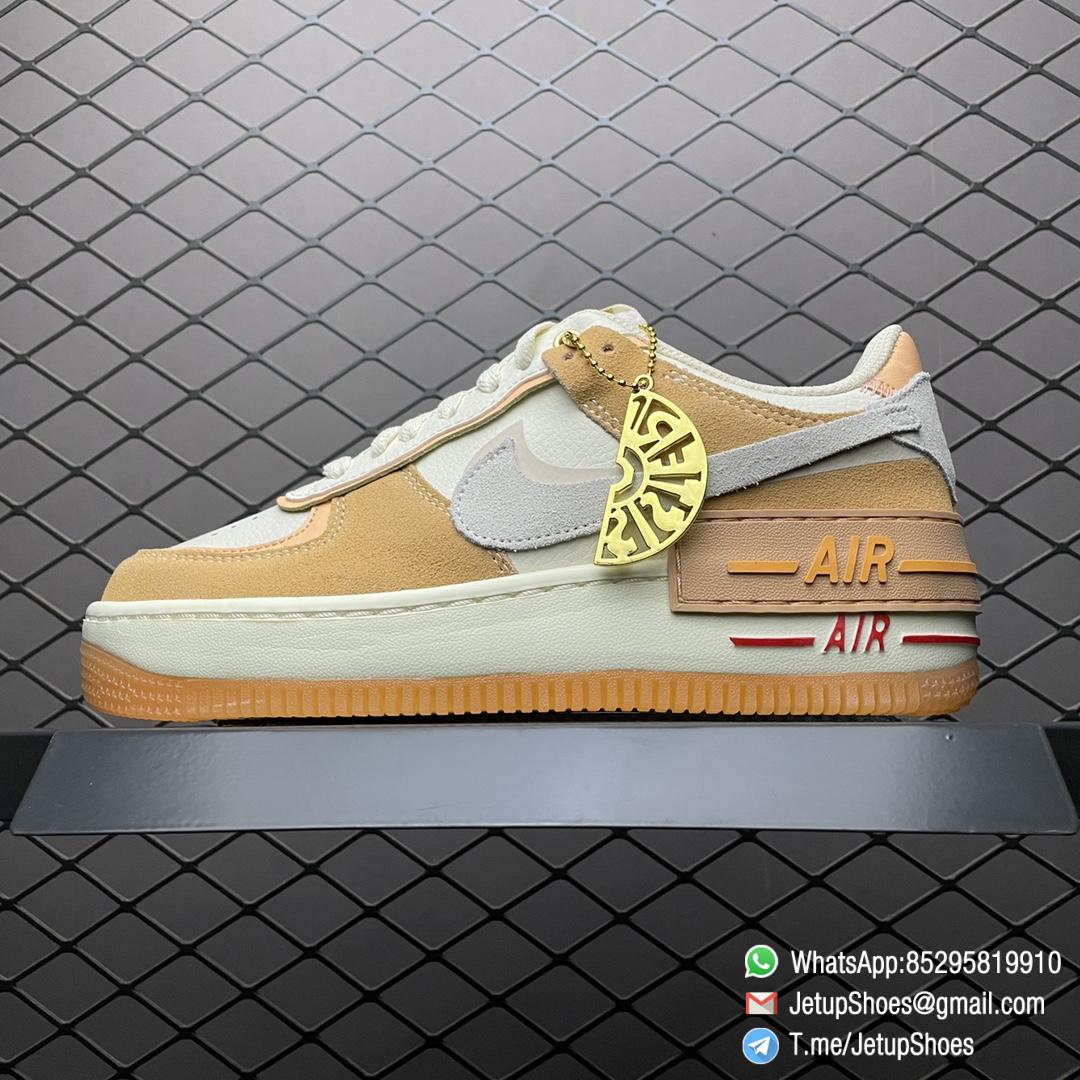 RepSneakers Nike Wmns Air Force 1 Shadow Sisterhood Cashmere Orange Leather Uppers and Lacestays Coral Suede smooth overlays Gold Pendant SISTER SKU DM8157 700 01