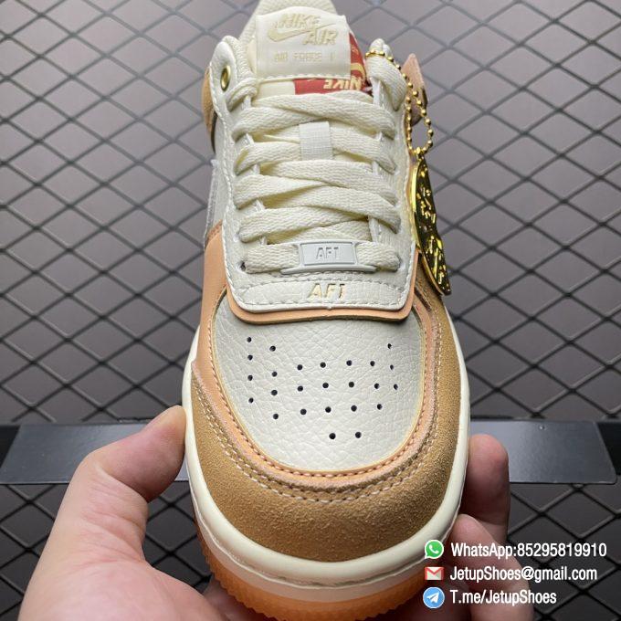 RepSneakers Nike Wmns Air Force 1 Shadow Sisterhood Cashmere Orange Leather Uppers and Lacestays Coral Suede smooth overlays Gold Pendant SISTER SKU DM8157 700 03