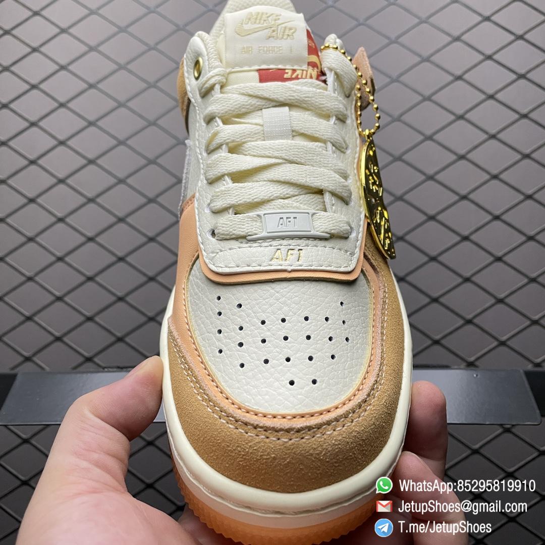 RepSneakers Nike Wmns Air Force 1 Shadow Sisterhood Cashmere Orange Leather Uppers and Lacestays Coral Suede smooth overlays Gold Pendant SISTER SKU DM8157 700 03