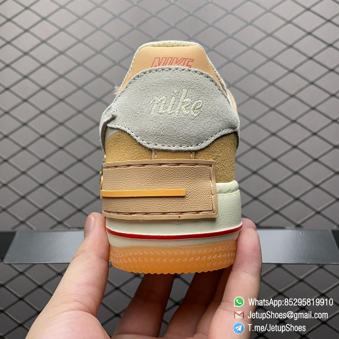 RepSneakers Nike Wmns Air Force 1 Shadow Sisterhood Cashmere Orange Leather Uppers and Lacestays Coral Suede smooth overlays Gold Pendant SISTER SKU DM8157 700 04