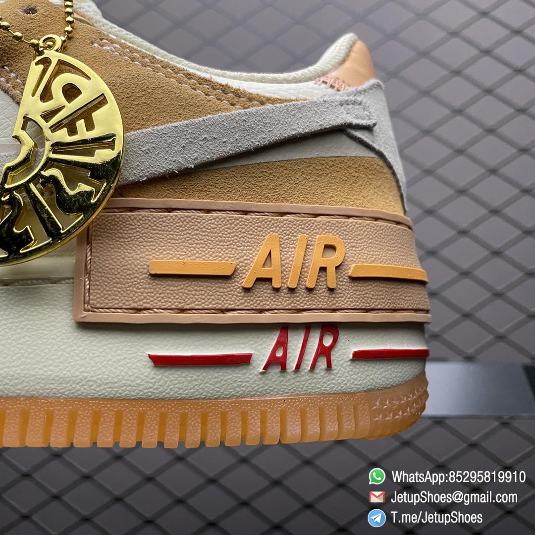 RepSneakers Nike Wmns Air Force 1 Shadow Sisterhood Cashmere Orange Leather Uppers and Lacestays Coral Suede smooth overlays Gold Pendant SISTER SKU DM8157 700 07