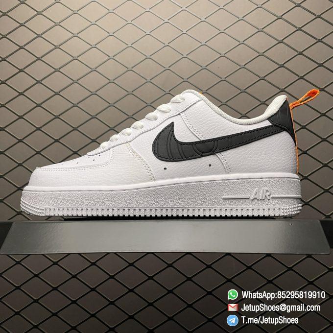 Replica Shoes Nike Air Force 1 Low 07 White Leather Upper Orange Tongue Label Heel Shoe Handle Black Embossed Swoosh SKU DO3694 001 01