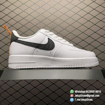 Replica Shoes Nike Air Force 1 Low 07 White Leather Upper Orange Tongue Label Heel Shoe Handle Black Embossed Swoosh SKU DO3694 001 02
