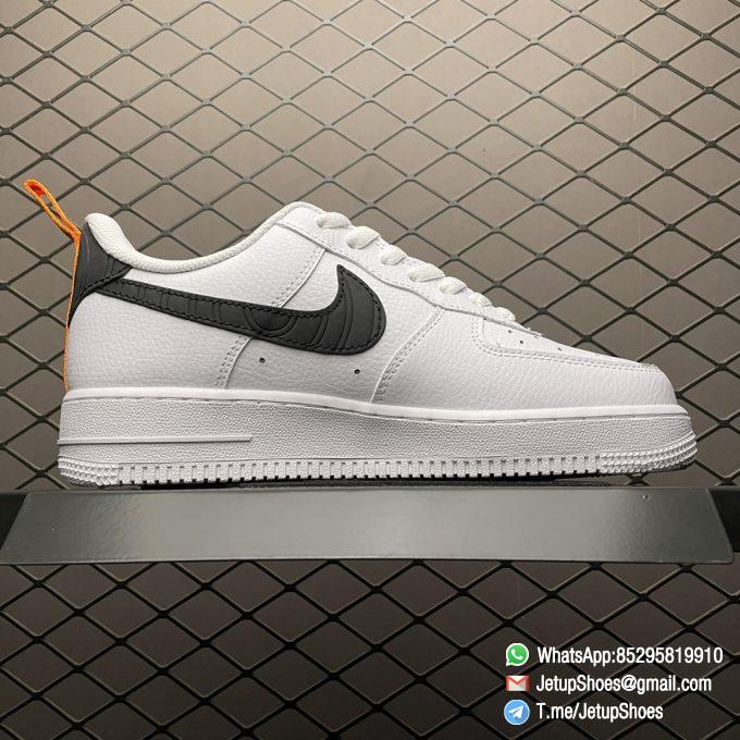 Replica Shoes Nike Air Force 1 Low 07 White Leather Upper Orange Tongue Label Heel Shoe Handle Black Embossed Swoosh SKU DO3694 001 02