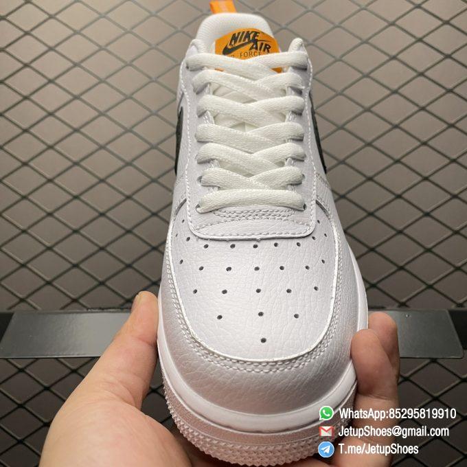 Replica Shoes Nike Air Force 1 Low 07 White Leather Upper Orange Tongue Label Heel Shoe Handle Black Embossed Swoosh SKU DO3694 001 03