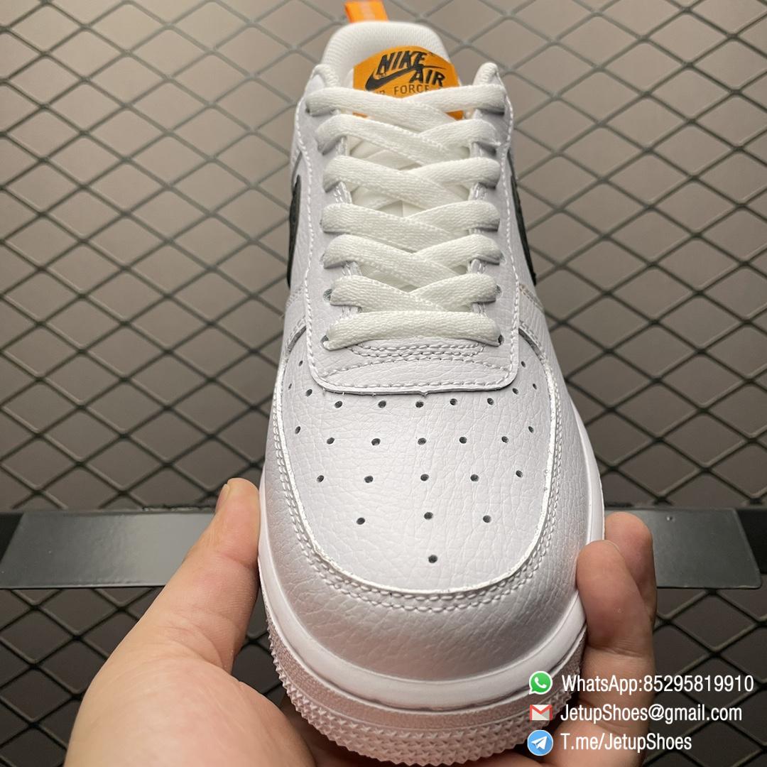 Replica Shoes Nike Air Force 1 Low 07 White Leather Upper Orange Tongue Label Heel Shoe Handle Black Embossed Swoosh SKU DO3694 001 03