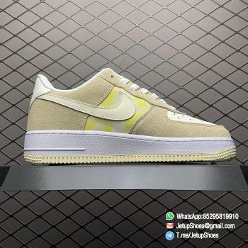 Replica Sneakers Nike Air Force 1 Low Lemon Drop Tan Suede Overlays Lemon Blossom Flower Heels White AF1 Midsole Beige Rubber Outsole SKU DM9476 700 02