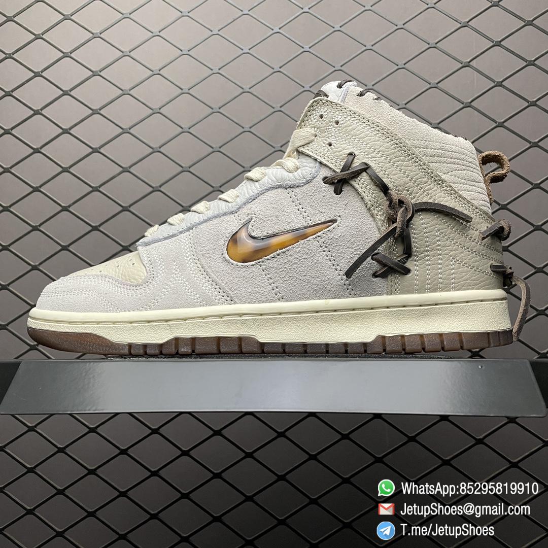 Replica Sneakers Nike Dunk Bodega x Dunk High Friends Family Off White Suede Leather Upper Tortoise shell Jewel Swoosh Bodega Logo SKU CZ8125 100 01