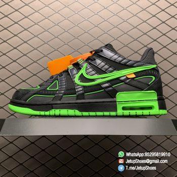 Top Quality Replica Sneakers Off White x Air Rubber Dunk Green Strike Black Green Upper Outlined Swoosh Nike Off Tongue Tag and Shoelaces SKU CU6015 001 01