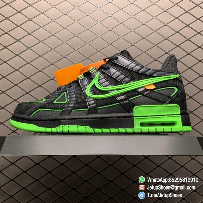 Top Quality Replica Sneakers Off White x Air Rubber Dunk Green Strike Black Green Upper Outlined Swoosh Nike Off Tongue Tag and Shoelaces SKU CU6015 001 01