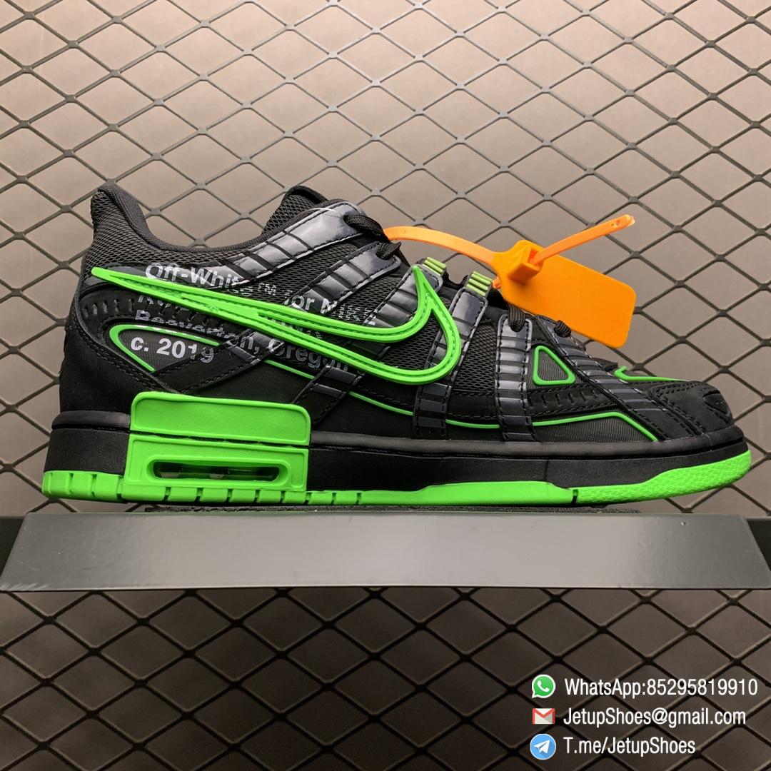 Top Quality Replica Sneakers Off White x Air Rubber Dunk Green Strike Black Green Upper Outlined Swoosh Nike Off Tongue Tag and Shoelaces SKU CU6015 001 02