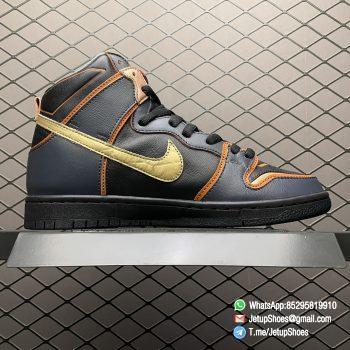 Top Replica Gundam x Nike Dunk High SB Project Unicorn Banshee Norn Black Upper Navy Overlays Copper Trim Angular Lines Toe Box Collar Pink Unicorn Emblem SKU DH7717 400 02