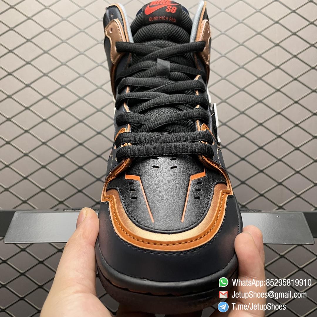 Top Replica Gundam x Nike Dunk High SB Project Unicorn Banshee Norn Black Upper Navy Overlays Copper Trim Angular Lines Toe Box Collar Pink Unicorn Emblem SKU DH7717 400 03 Top Replica Gundam x Nike Dunk High SB Project Unicorn Banshee Norn Black Upper Navy Overlays Copper Trim Angular Lines Toe Box Collar Pink Unicorn Emblem SKU DH7717 400 03