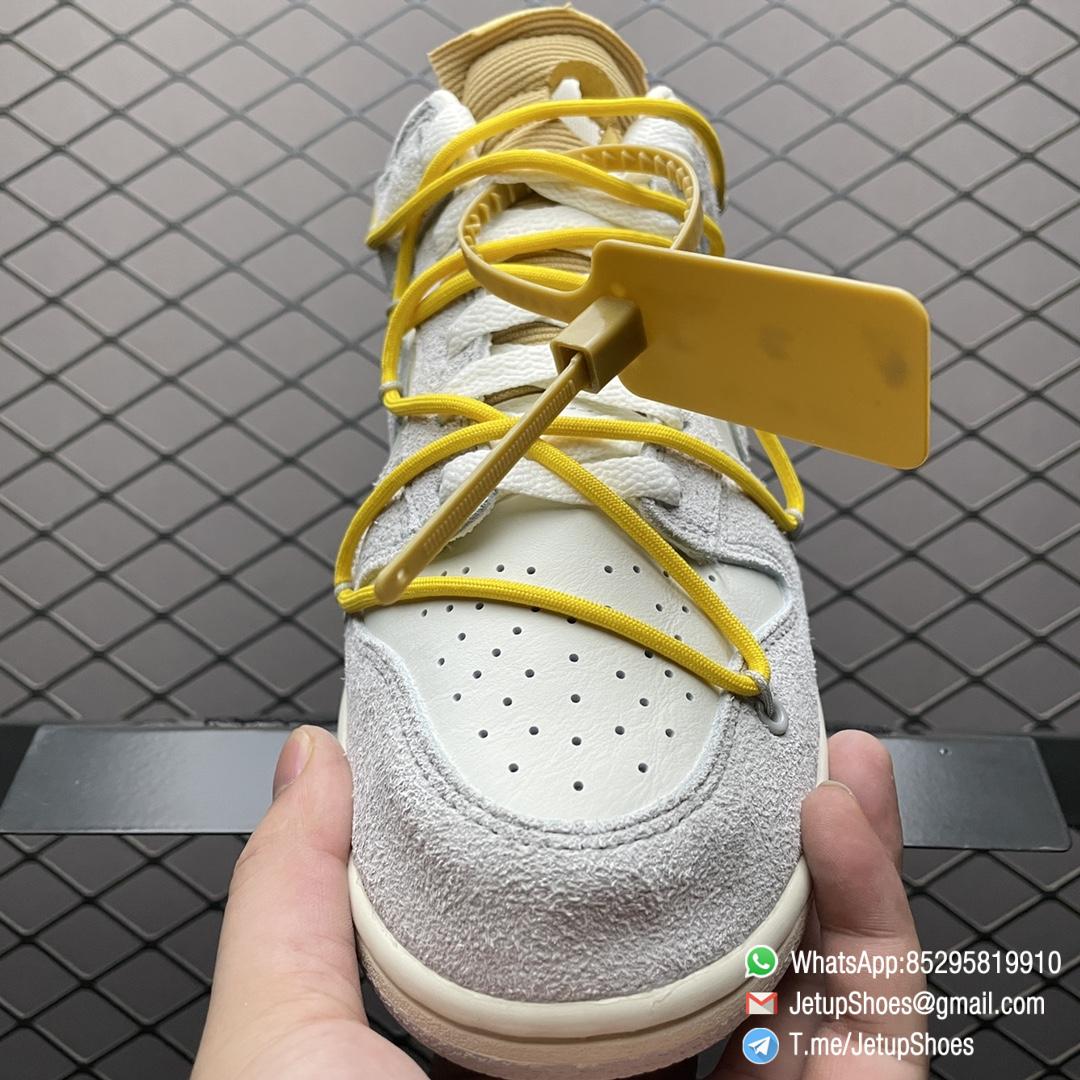 Top Replica Nike Dunk Off White x Dunk Low Lot 39 of 50 White Leather Upper with Soft Grey Suede Overlays 39 of 50 badge the lateral midsole SKU DJ0950 109 03