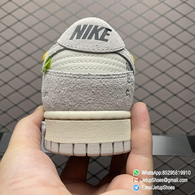 Top Replica Nike Dunk Off White x Dunk Low Lot 39 of 50 White Leather Upper with Soft Grey Suede Overlays 39 of 50 badge the lateral midsole SKU DJ0950 109 04