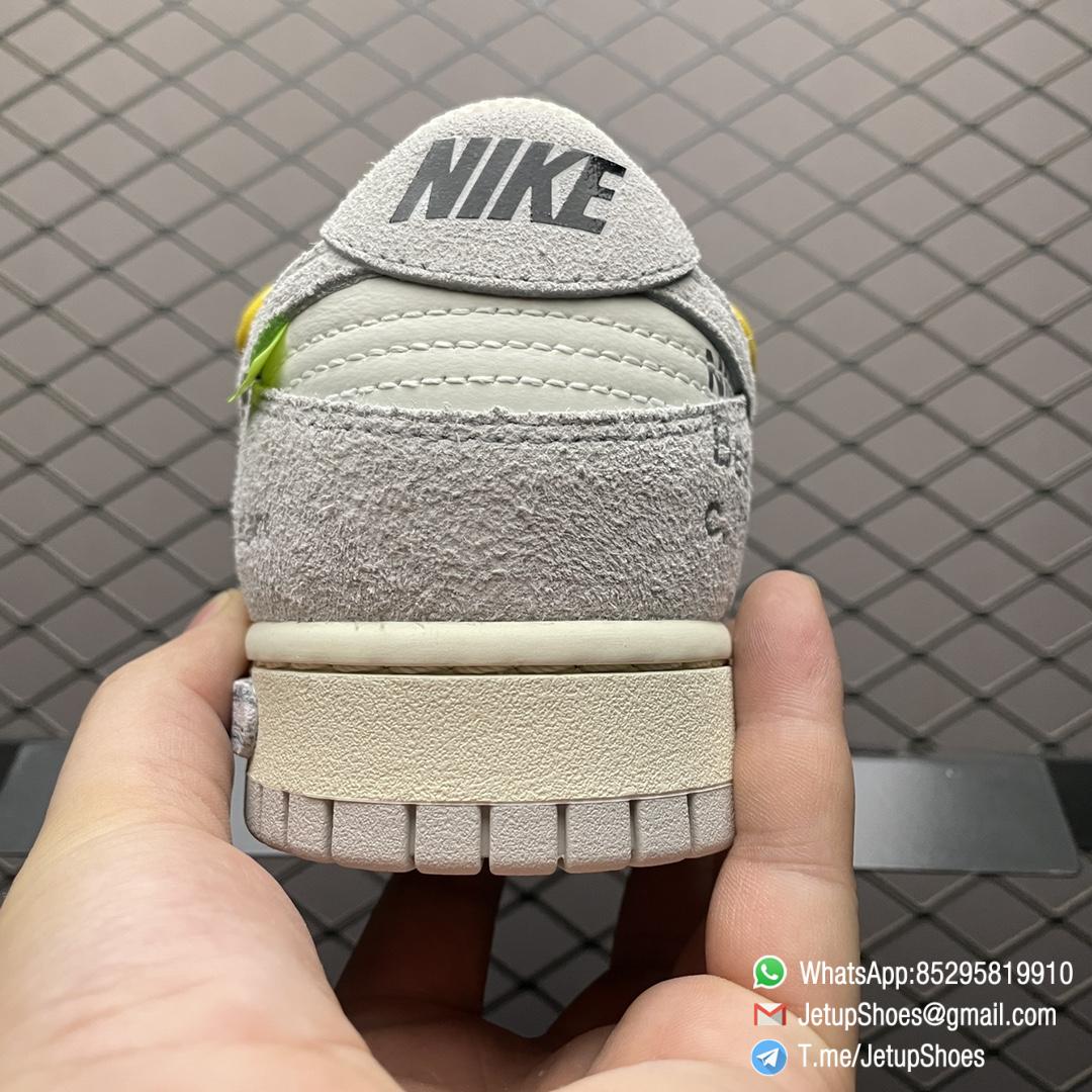 Top Replica Nike Dunk Off White x Dunk Low Lot 39 of 50 White Leather Upper with Soft Grey Suede Overlays 39 of 50 badge the lateral midsole SKU DJ0950 109 04