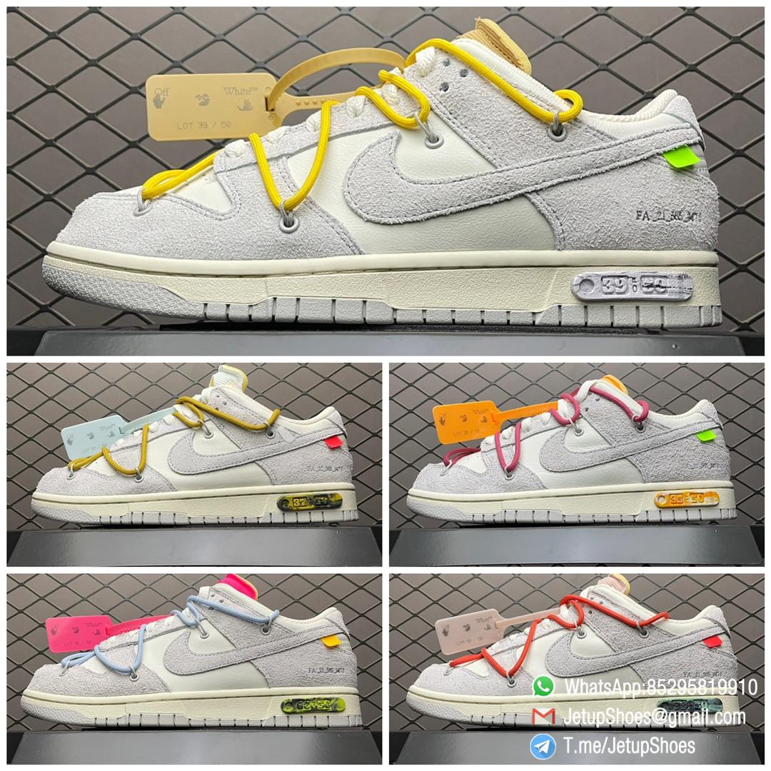 Top Replica Nike Dunk Off White x Dunk Low Lot 39 of 50 White Leather Upper with Soft Grey Suede Overlays 39 of 50 badge the lateral midsole SKU DJ0950 109 09