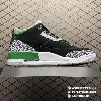 Best Replica Air Jordan 3 Retro Pine Green Black Textured Nubuck Upper Signature Elephant Overlays Green Eyelets Collar Jumpman Icon tongue Heel Top Fake Sneakers 02