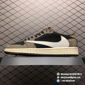 Best Replica Travis Scott x Air Jordan 1 Low Mocha Black and Dark Mocha Upper Oversized Backward Facing Swoosh Cactus Jack Logo Scotts face Pattern SKU CQ4277 001 01