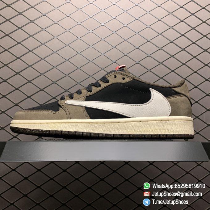 Best Replica Travis Scott x Air Jordan 1 Low Mocha Black and Dark Mocha Upper Oversized Backward Facing Swoosh Cactus Jack Logo Scotts face Pattern SKU CQ4277 001 01