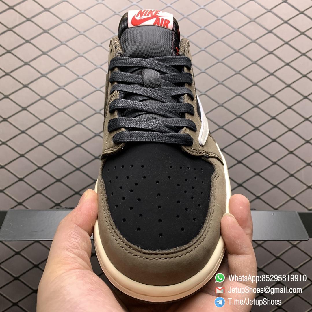 Best Replica Travis Scott x Air Jordan 1 Low Mocha Black and Dark Mocha Upper Oversized Backward Facing Swoosh Cactus Jack Logo Scotts face Pattern SKU CQ4277 001 05