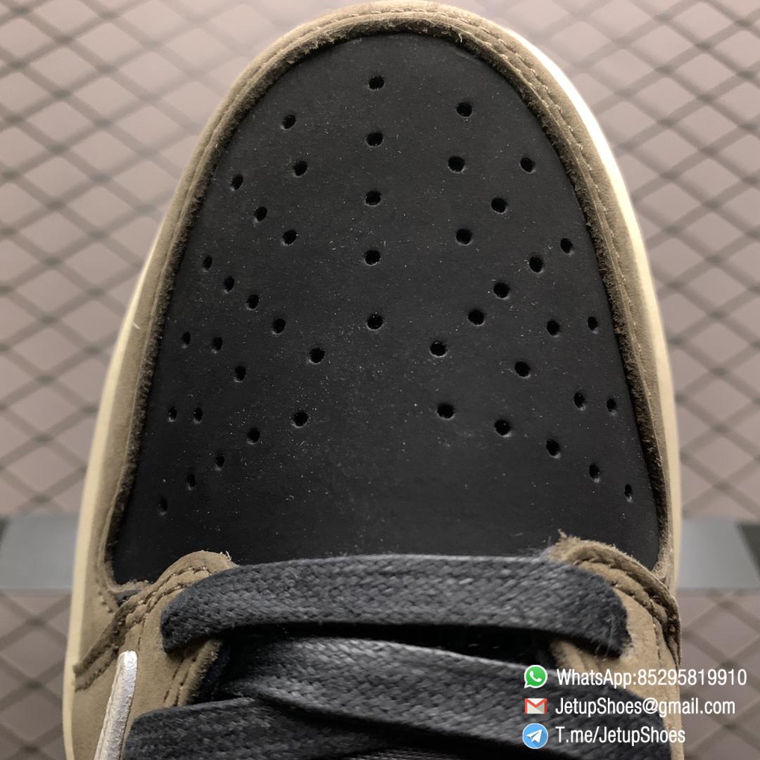 Best Replica Travis Scott x Air Jordan 1 Low Mocha Black and Dark Mocha Upper Oversized Backward Facing Swoosh Cactus Jack Logo Scotts face Pattern SKU CQ4277 001 08