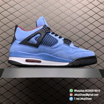 Best Replica Travis Scott x Air Jordan 4 Retro Cactus Jack University Blue Varsity Red Insole Upper Black Lace Light Blue Speckle Pattern Cactus Jack Branding SKU 308497 406 02